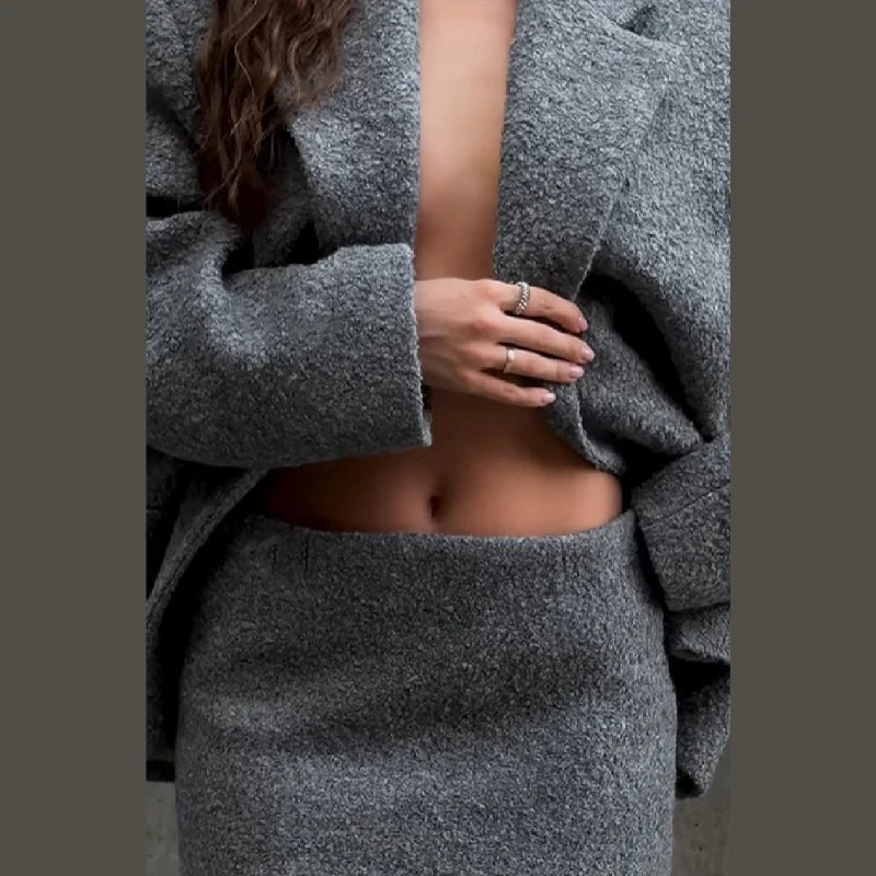 Chic Elegant Blazer Jacket Sets For Women Solid Full Sleeve Loose Suit Coat Mini Skirts 2025 New Autumn Lady Suits Y2k Outfits