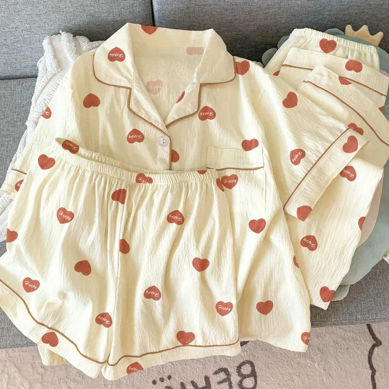 Women Pajamas Sets Short Sleeve Nightwear Top and Pants Sleepwear 3 Piece Pjs Loungewear Fashion Print Pyjamas Set Nightwear