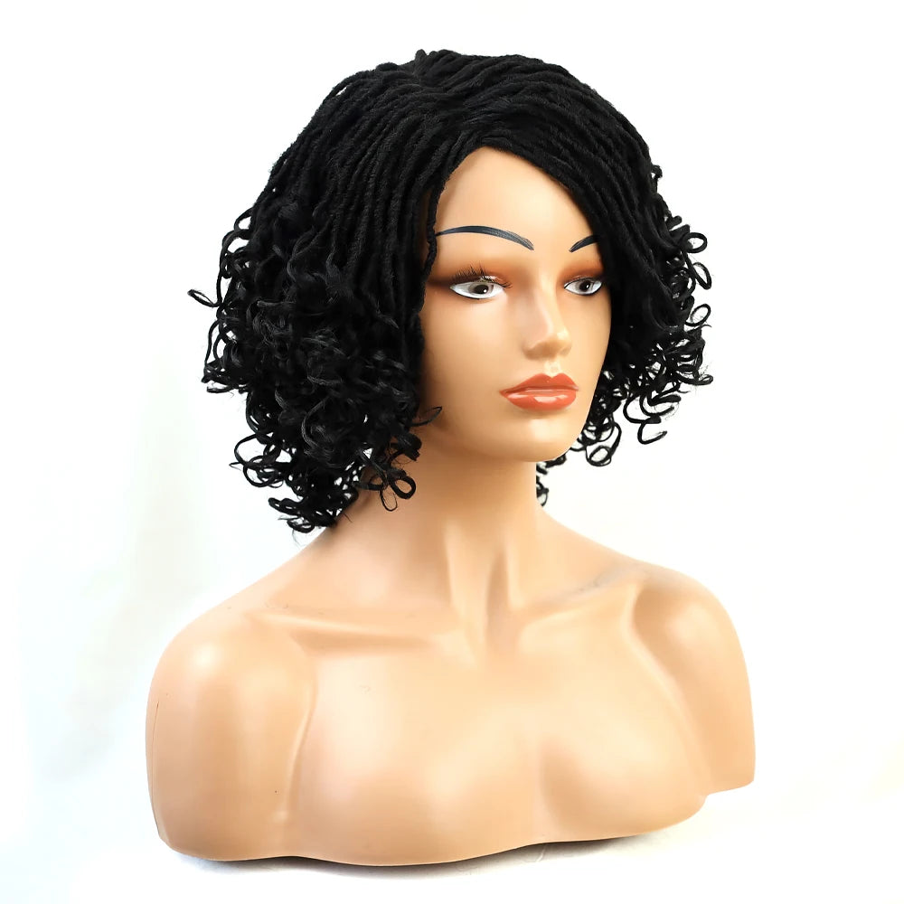 10Inches Braided Wigs  Afro Bob Wig Synthetic DreadLock Wigs For Black Woman Short Curly Ends Cosplay Yun Rong Hair