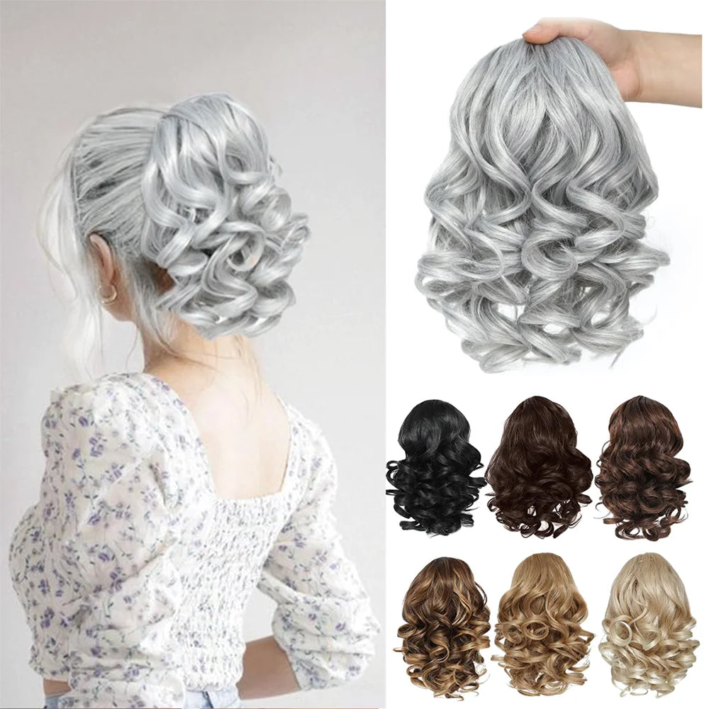 Short Synthetic curly Drawstring Ponytail extensions with Clip in Hairpieces for Women daily use that beginners friendly