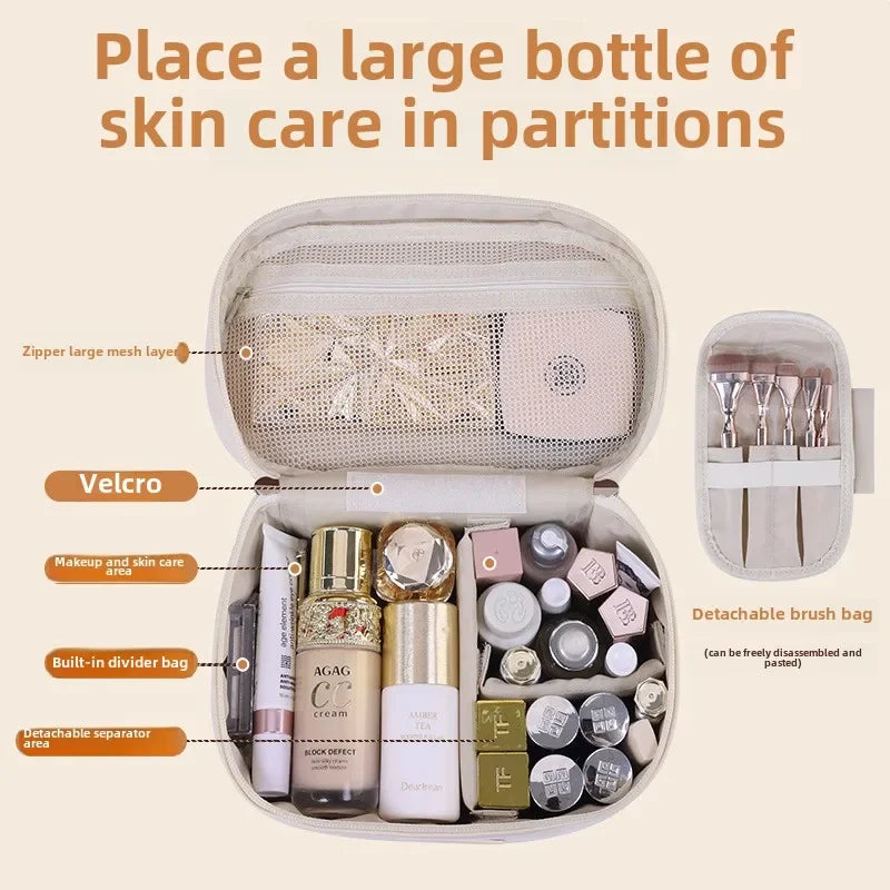 Makeup Bag for Women Large Capacity Travel Cosmetic Organizer with Brush Holder Waterproof Toiletry Pouch Portable Makeup Case