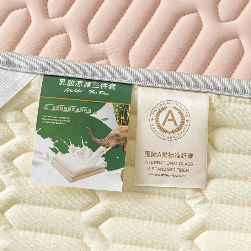 Cooling Bed Sheet Set with Pillowcases Ice Silk & Latex Quilted Breathable Cover Solid Summer Bedding Comfort & Heat Resistance