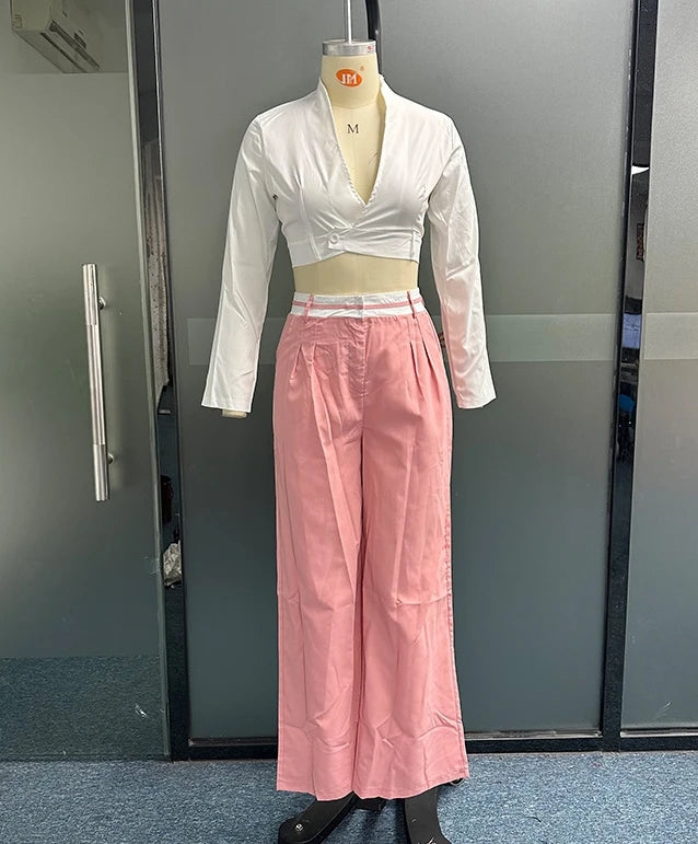 Womens Two Piece Sets Outfit Autumn Winter Spring New Fashion Casual Solid Color Loose Fitting Short Top and Pants Set
