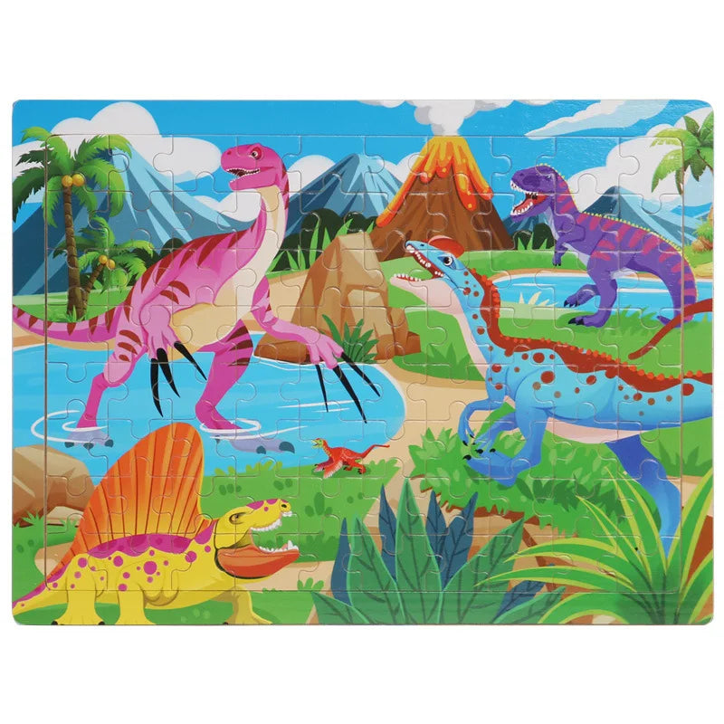80 Pieces Wooden Jigsaw Puzzle Kids Cartoon Animal Vehicle Puzzles Montessori Learning Educational Toys for Children
