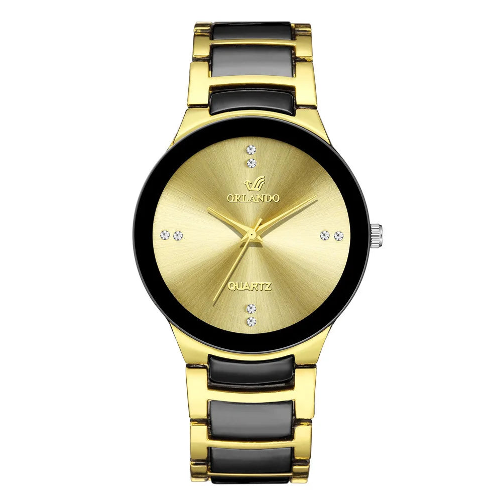 ORLANDO Hombres Lujo Relojes Recién Llegados Genial Negro Oro Cuarzo Acero Reloj de Pulsera Exquisito Masculino Relogio Moda Reloj