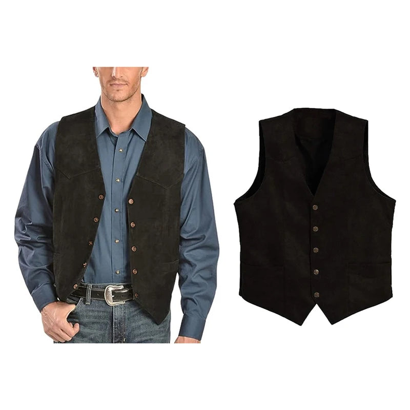 Men's Vintage Single Breasted Sleeveless Jacket Vest Curved Hemline Waistcoat Male Clothing Outwear