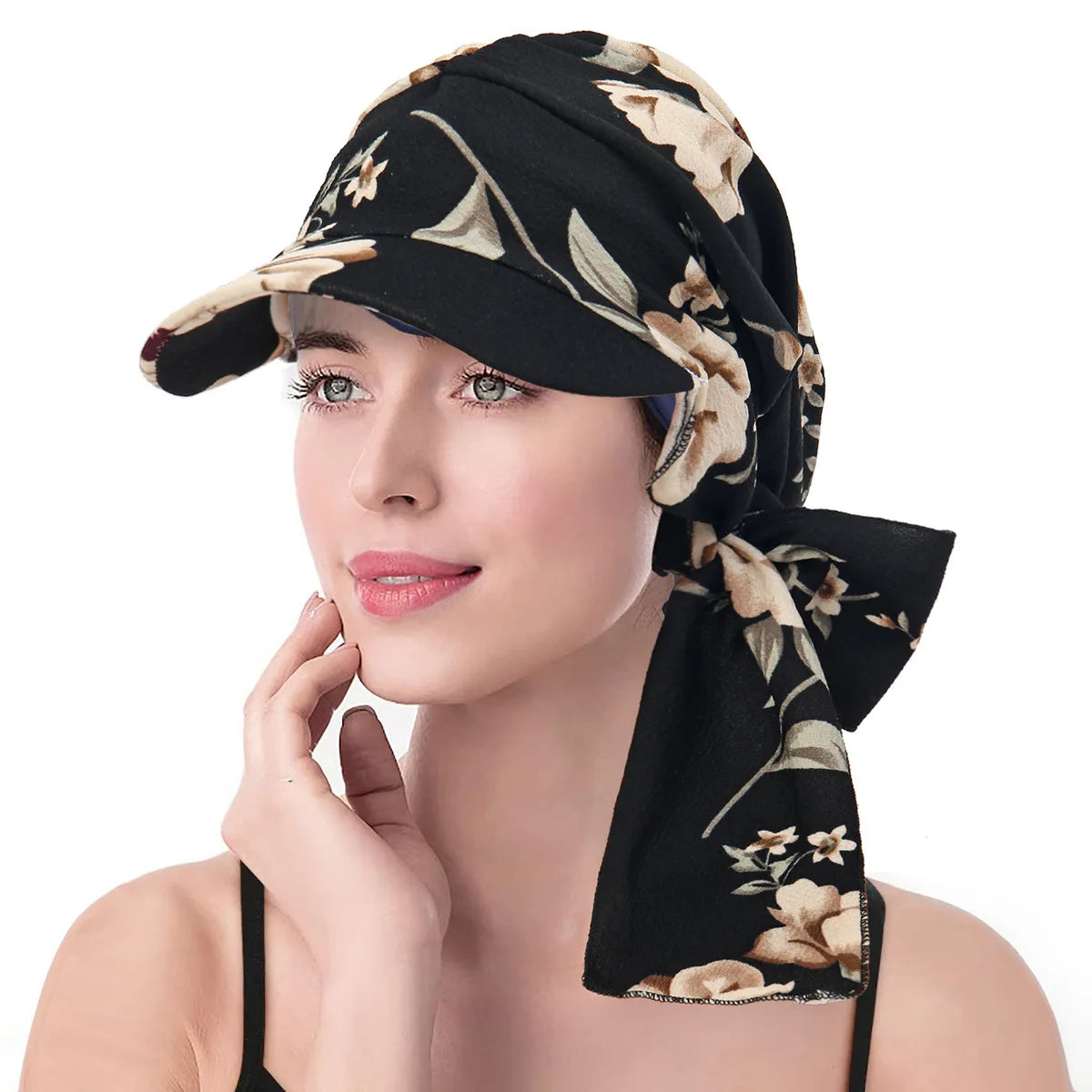 Fashion Print Women Hijab Caps Wrap Hair with Brim Turban Bonnet Breathable Comfortable Ladies Headscarf Hat Hide Hair