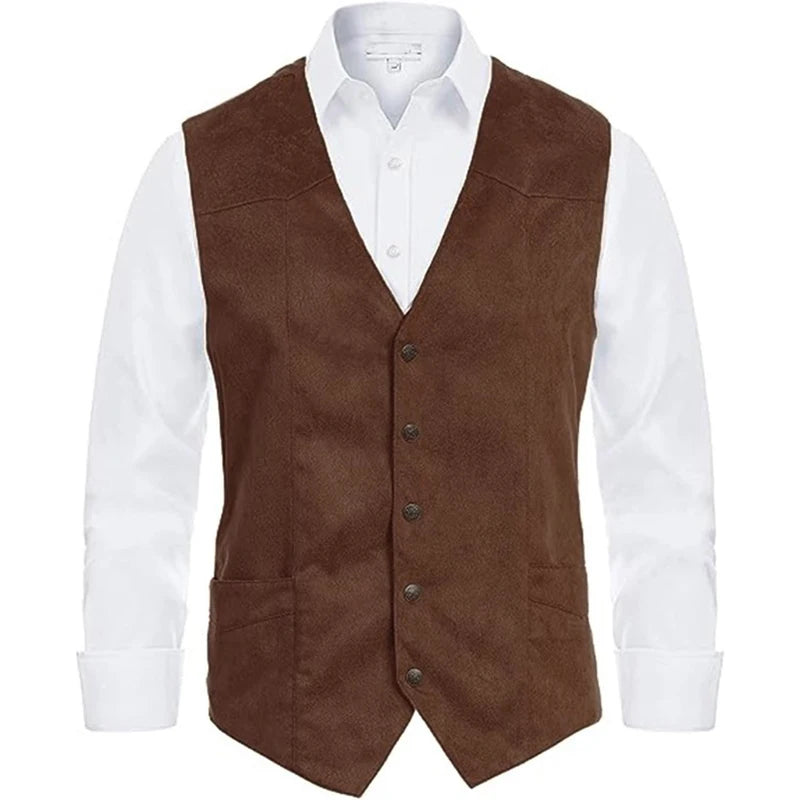 Men's Vintage Single Breasted Sleeveless Jacket Vest Curved Hemline Waistcoat Male Clothing Outwear