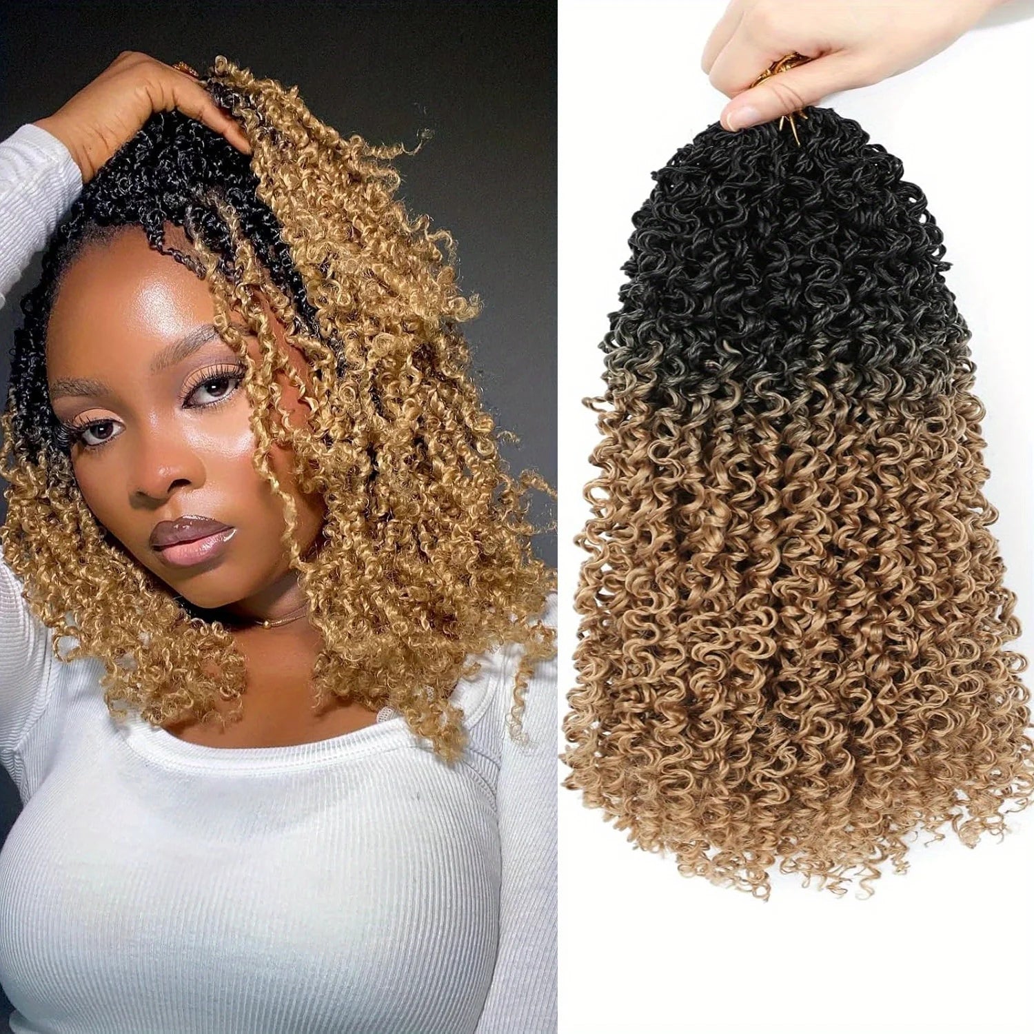 1 Pack 8 Inch Pre-Looped Yanky Twists Crochet synthetic Braids HairTextured Hairstyle, Elegant Hairstyle Easy Application