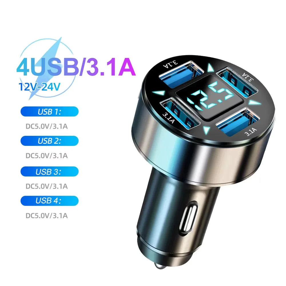Cargador de coche PD de 250 W, carga rápida QC3.0, enchufe de encendedor de cigarrillos para coche 6 en 1, cargador de coche de 5 puertos con carga rápida y pantalla digital