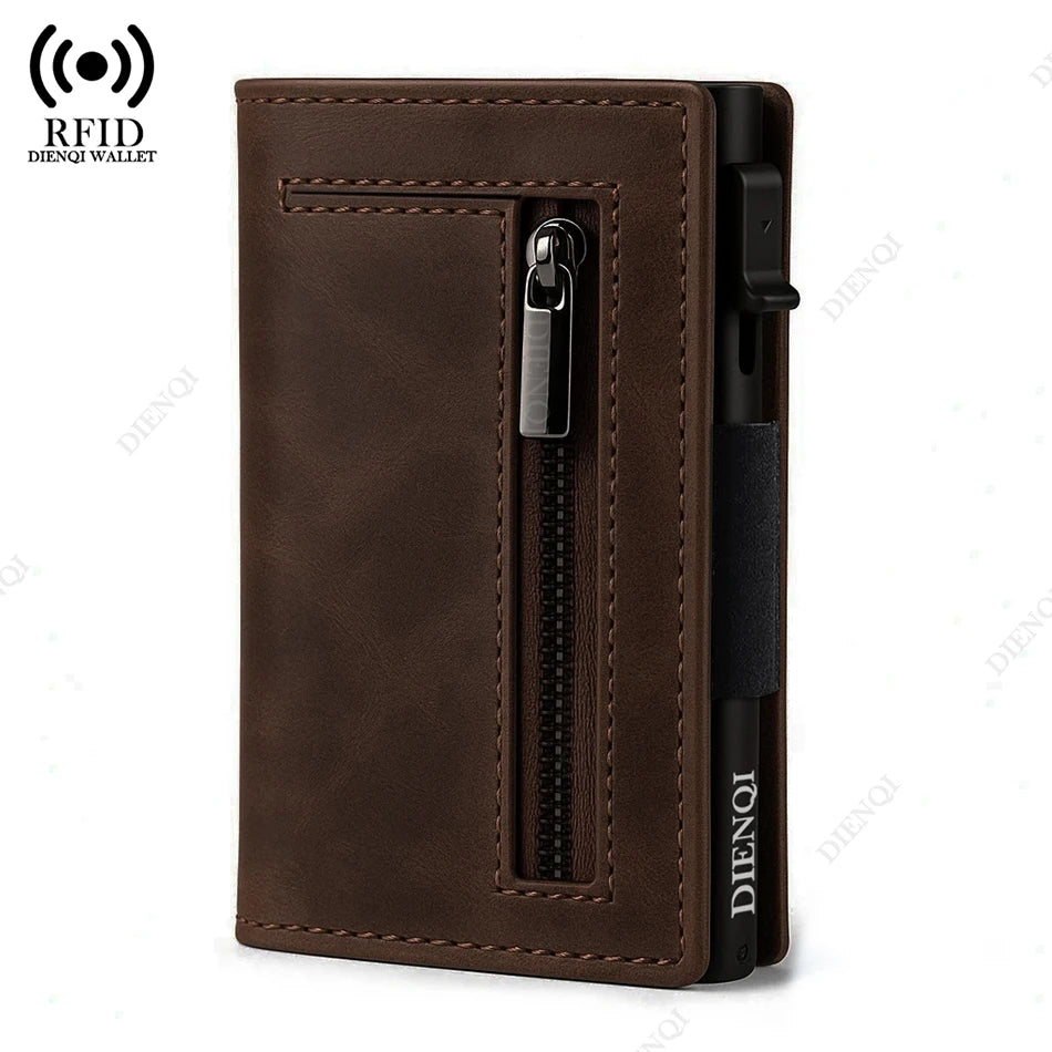Cartera de lujo con bloqueo RFID para hombre, tarjetero, cartera, tarjetero de metal, aluminio, delgado, minimalista, inteligente