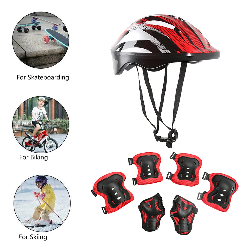 7Pcs/Set Kids Roller Skating Bicycle Helmet Knee Wrist Guard Elbow Pad Set for Children Cycling Sports Protective Guard Gear Set