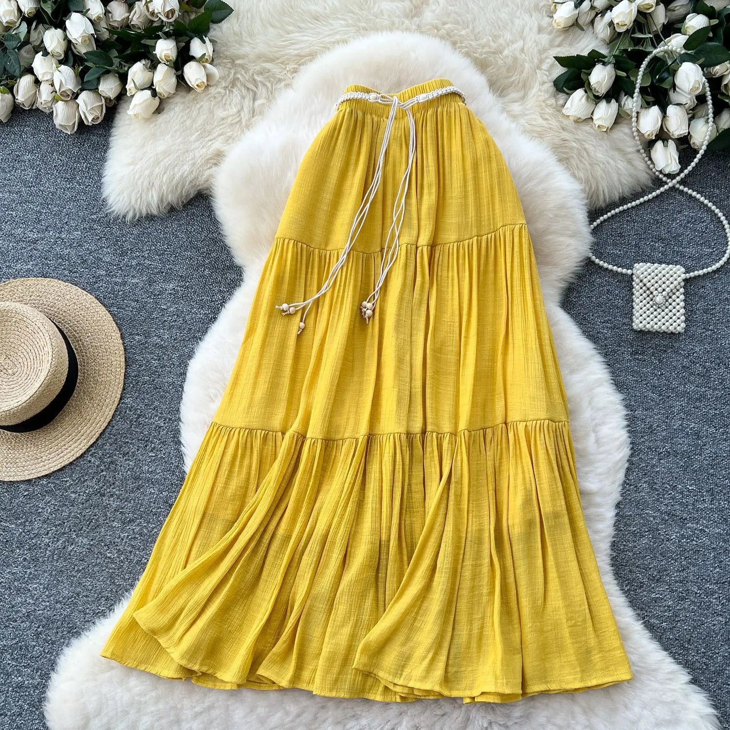 Skirts Women Long Skirt A Line Slim Fit Streetwear High Elastic Waist Elegant Splice Y2k Work Beach Work Casual Summer