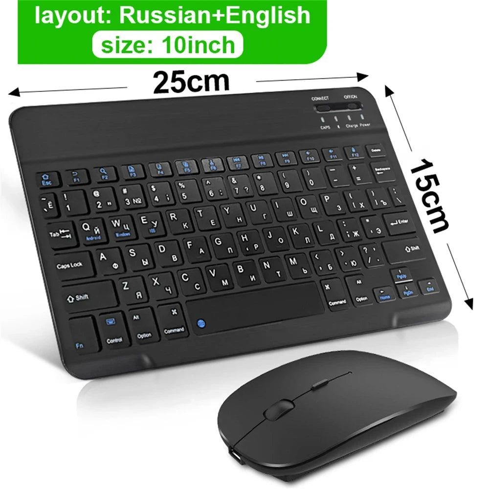 Teclado y ratón inalámbricos Bluetooth para IOS Android Windows Tablet para iPad Air Mini Pro teclado español coreano portugués ruso