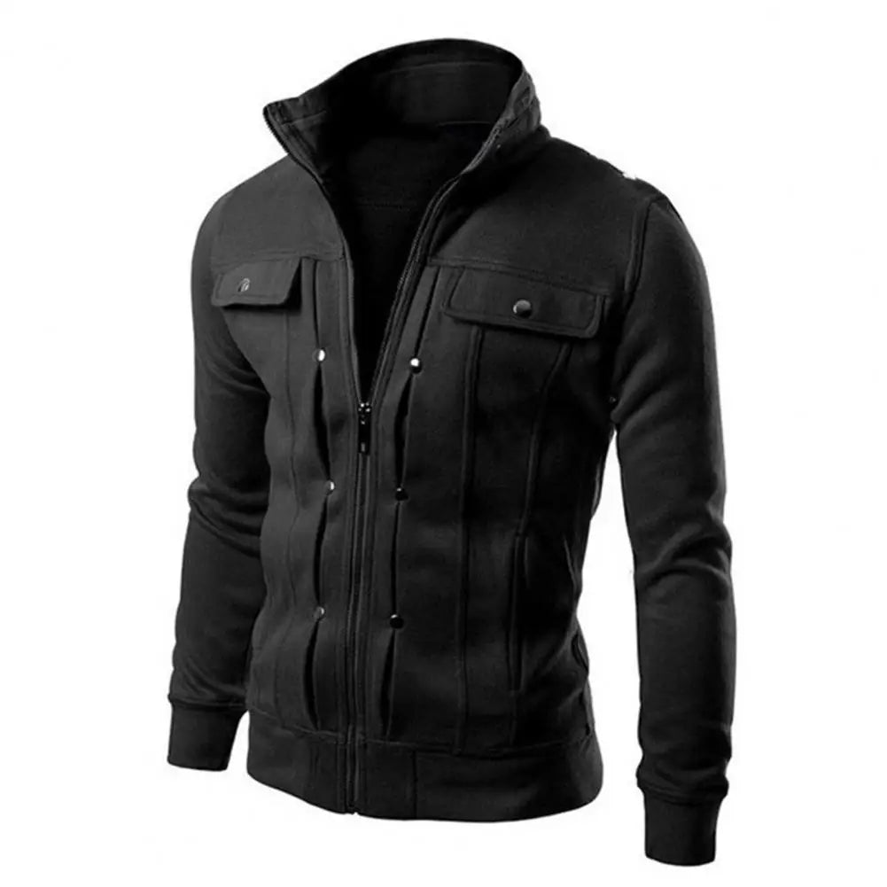 Men Outerwear Stylish Men's Spring Outerwear with Stand Collar Zipper Closure Casual Jacket for Autumn Solid Color Long for Men