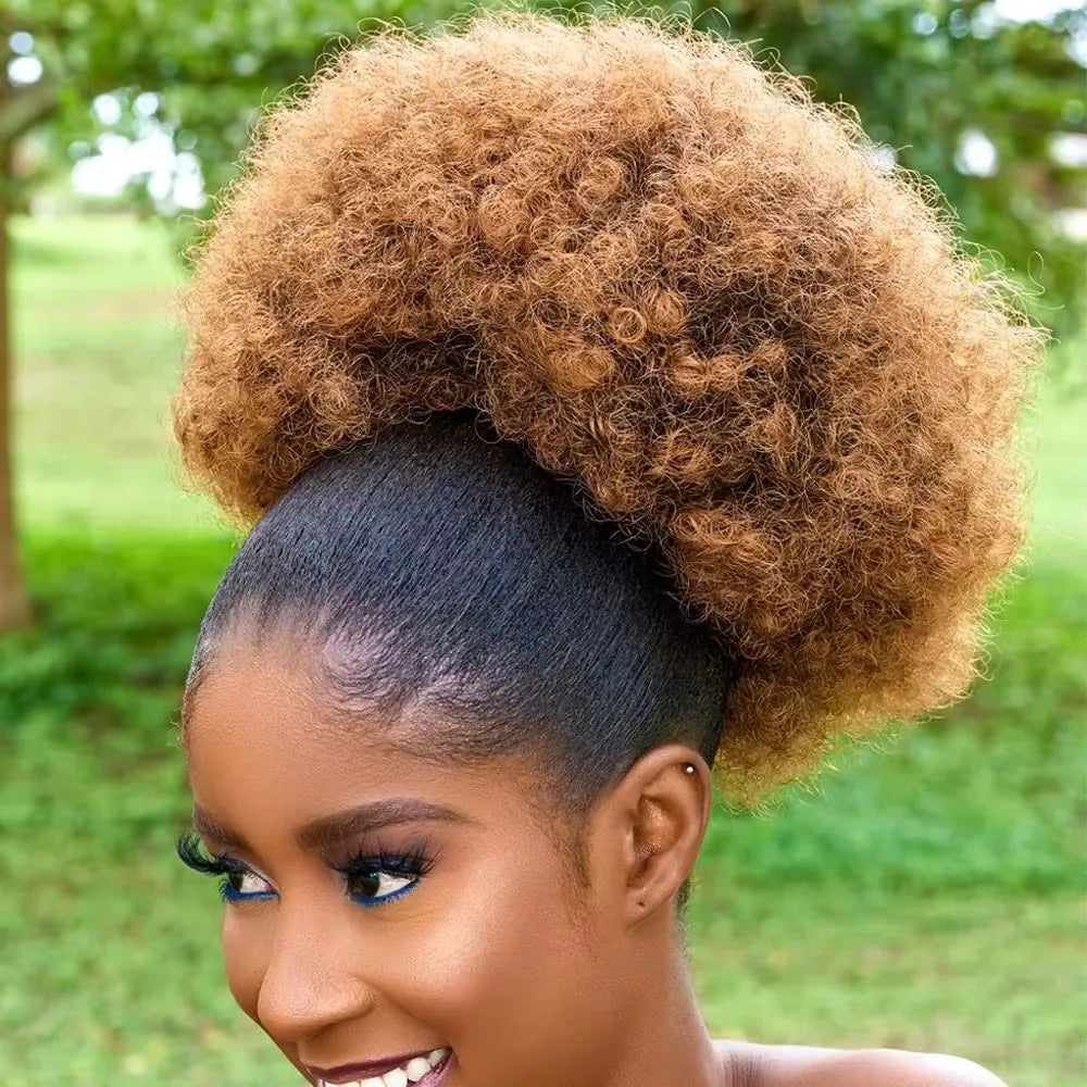 Large Afro Puff Drawstring Ponytail Short Kinky Curly Hair Bun Extension Synthetic Hairpieces Updo Hair Extensions with Clips