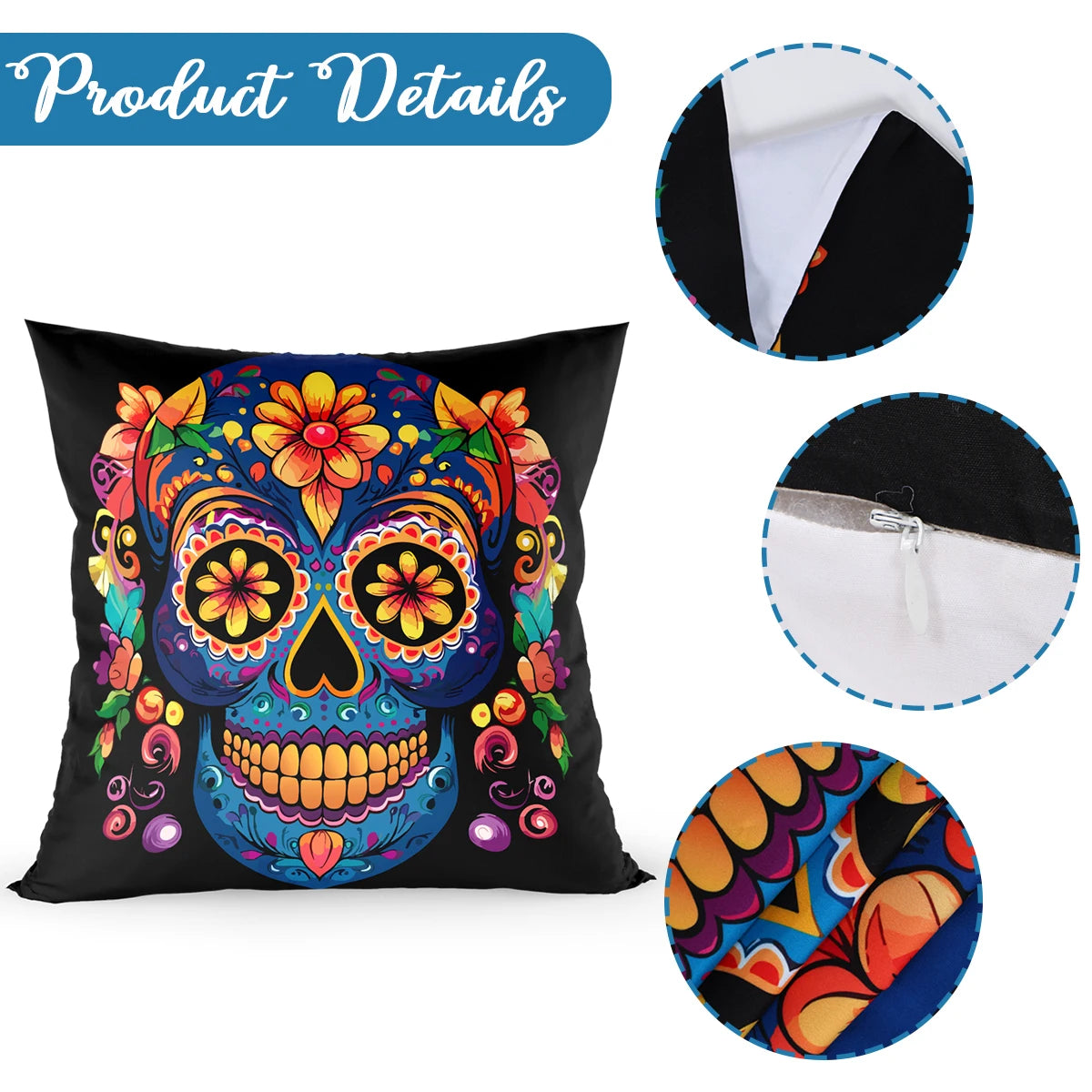 4pcs Mexican Day of The Dead Floral Throw Pillow Covers Holiday Party Decor Dia De Los Muertos Cushion Covers Home Decoration