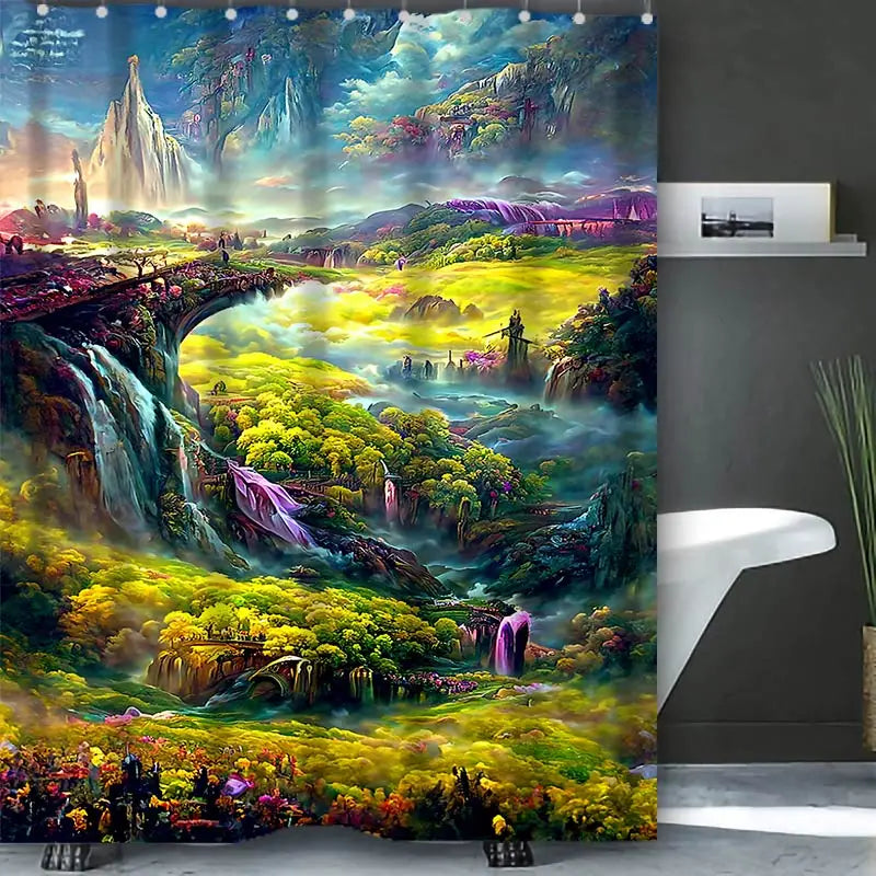 Dream view Cottage  Bathing Curtain  Bathroom Shower Curtain Waterproof With 12 Hooks Home Deco Free Ship