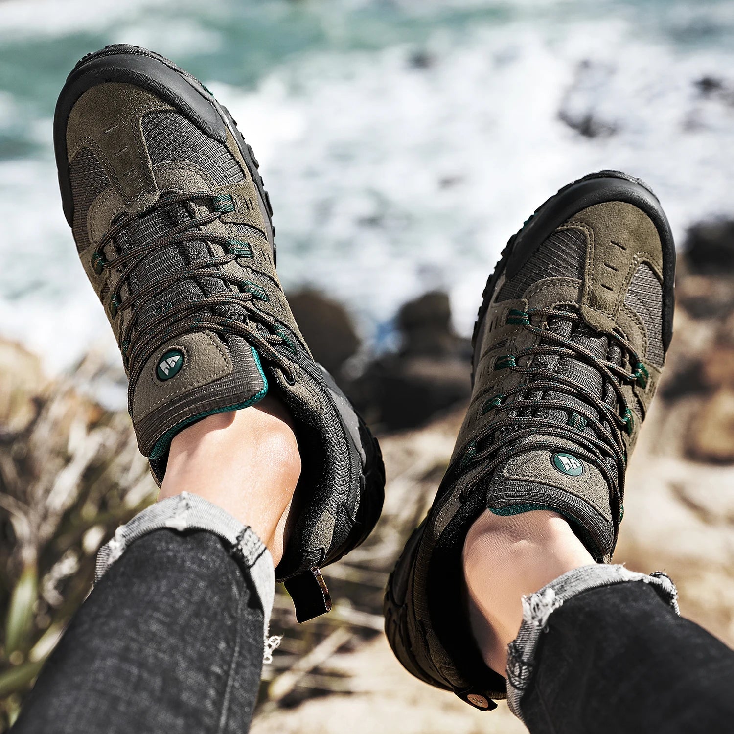 HIKEUP Zapatillas de senderismo para hombre de cuero de ante, calzado de exterior resistente al desgaste, zapatillas tácticas de trekking, senderismo y caza para hombre