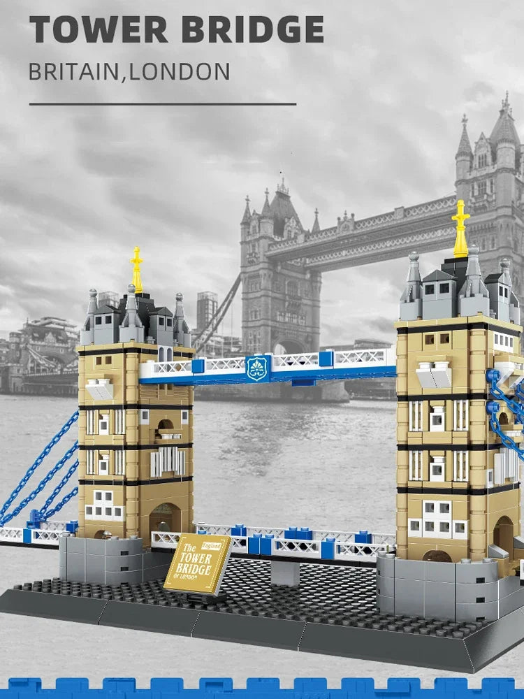 Creative Construction World Famous Modern Building Modelo de Arquitectura de Ladrillos Puente de la Torre de Londres, Inglaterra, Colección de Juguetes para Niños