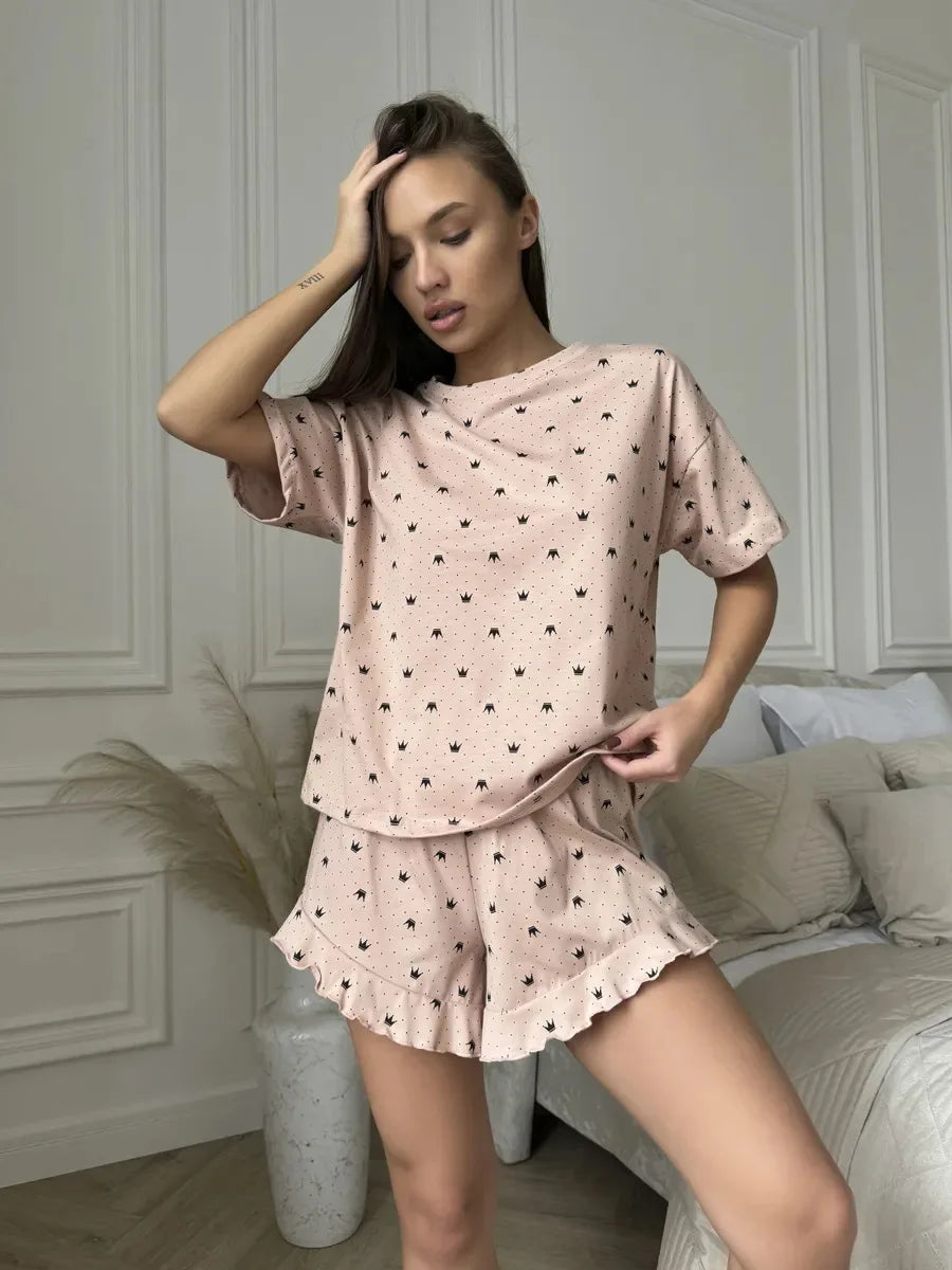 Women's Two-Piece Fashion Printing Sexy Pajamas Homewear Set Pajamas Loose Fit Comfortable Homewear