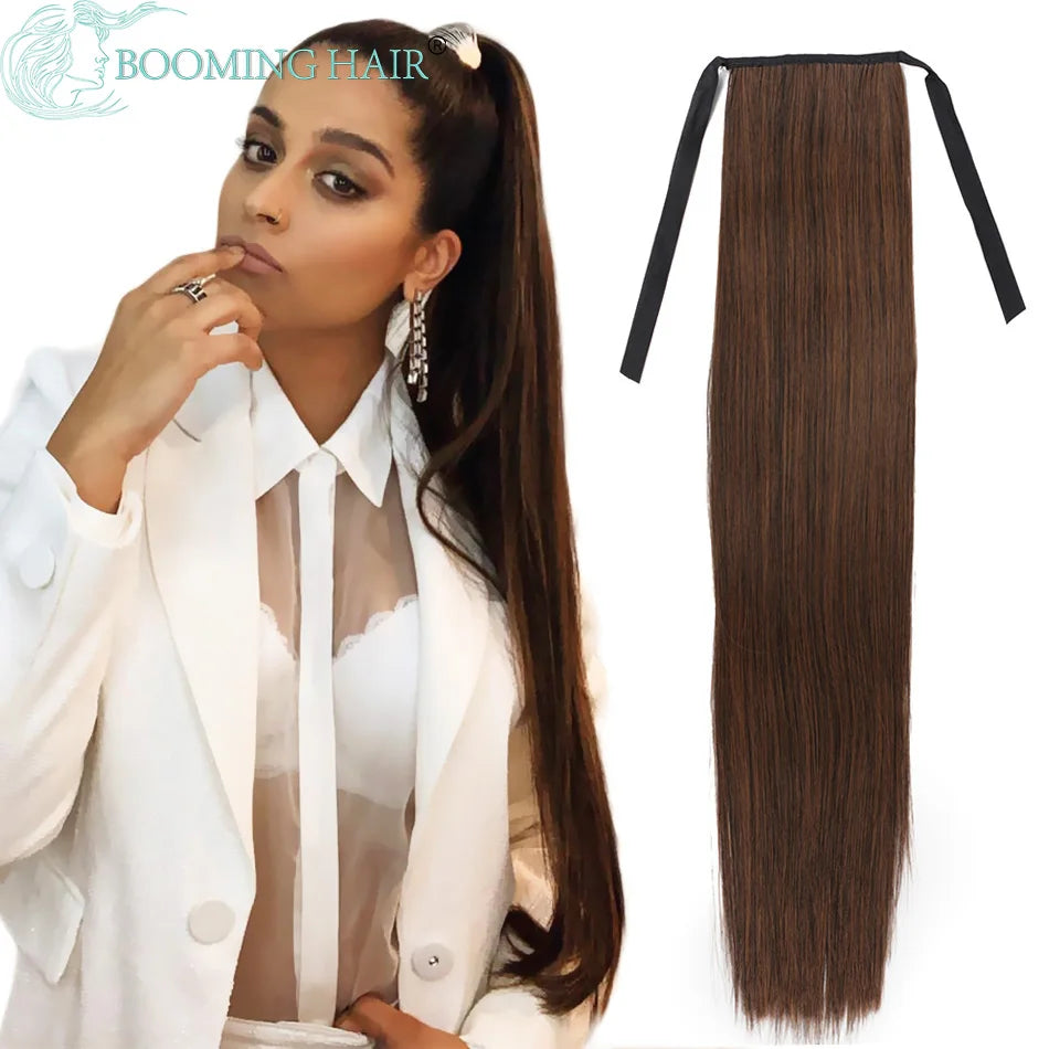 Queue de cheval bouclée Extensions à clip synthétiques avec cordon de serrage Perruque longue de 32 pouces Ondulée Afro Queue de cheval Faux Postiche pour femmes