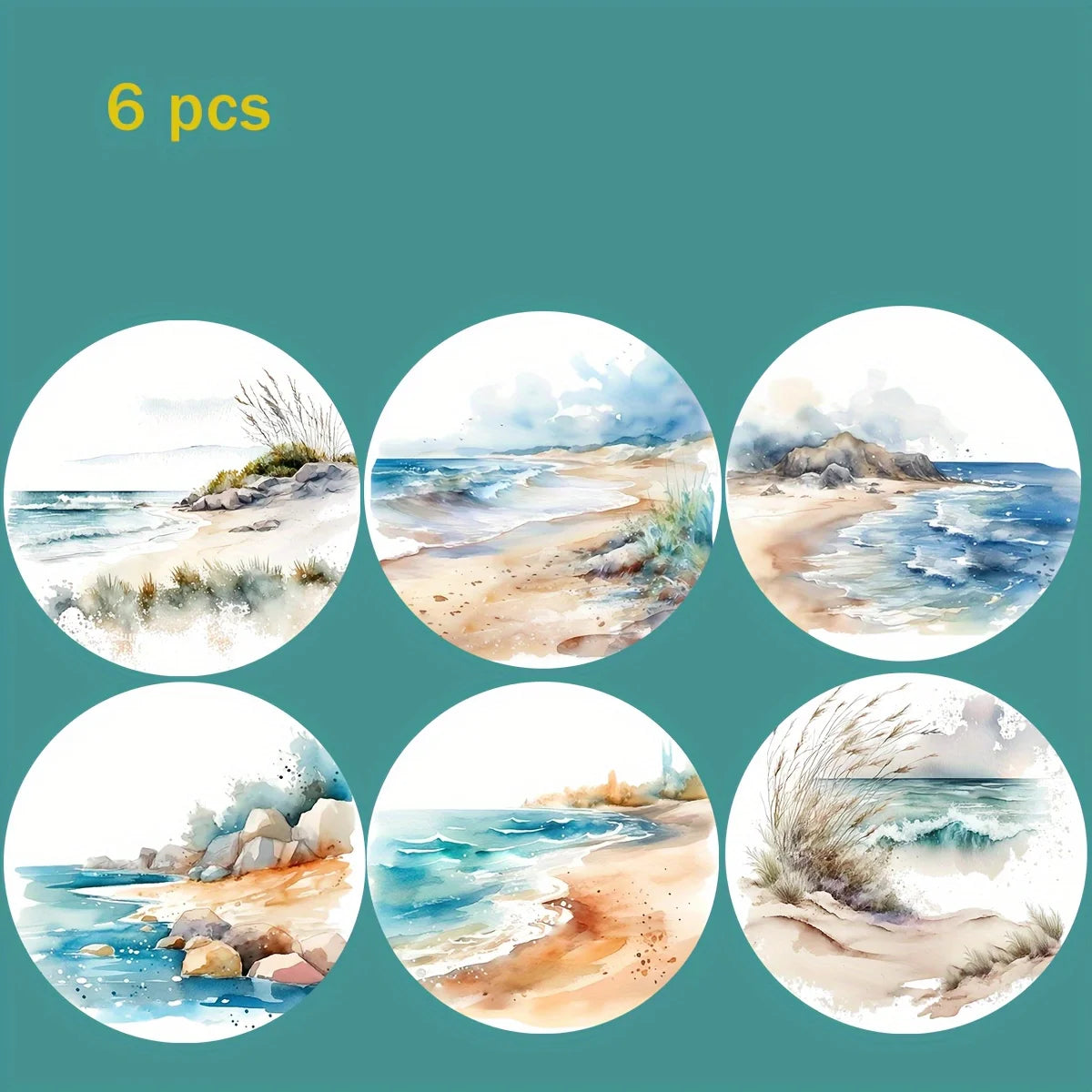 Dessous de verre - Ensemble de 6 pièces à faire soi-même avec surface antidérapante et résistante à la chaleur, parfait pour la protection de la table et la décoration côtière 5D Beach Art