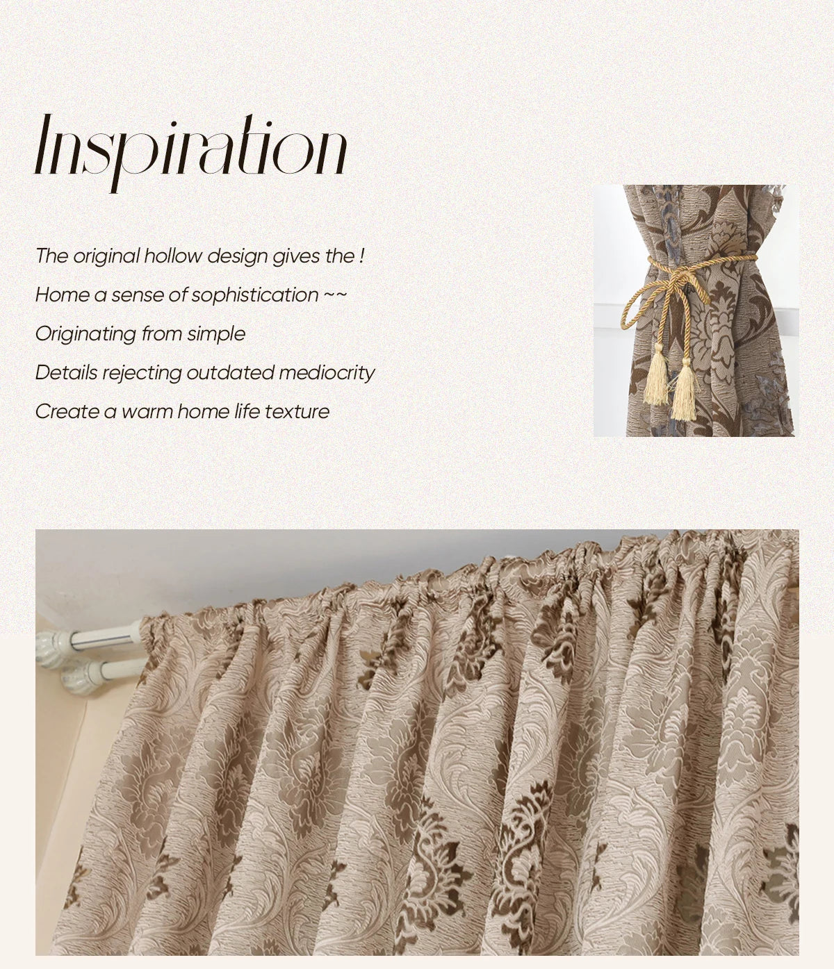 1PC Cortina Jacquard Estilo Europeo Gris para Ventanas, Cortinas Opacas de 20-40% para Dormitorio, Sala de Estar, Decoración del Hogar