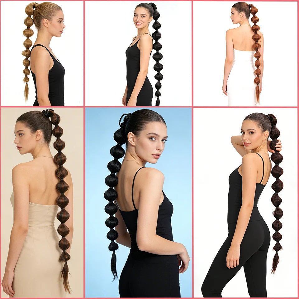 Extensions de cheveux synthétiques queue de cheval africaine moelleuse - Longue tresse étendue avec queue de cheval bulle pour un look volumineux Accessoires capillaires