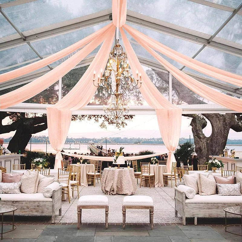 Bryllupsgardiner Takdekorasjon Chiffon Gjennomsiktig Gardin til Bryllupsmottak Bursdagsfest Buegardiner Telt Soverom Bakteppe