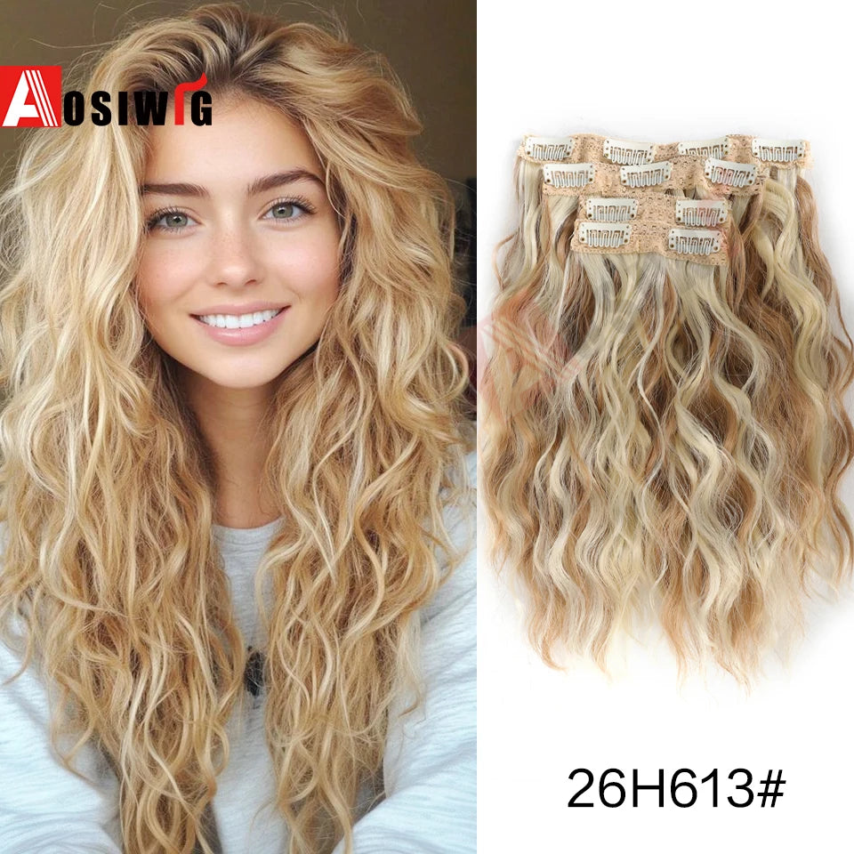 4/pc Clip In Hair Extensions 12 Inch Long Water Wave Hair ExtensionSynthetic Hair Extensions Hairpieces For Women Daily wear