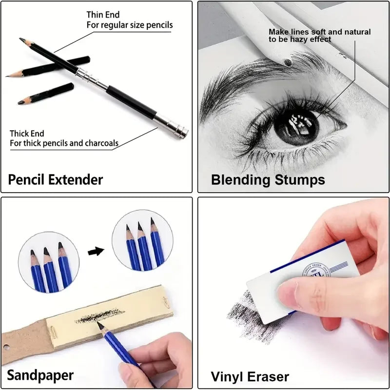 Profesional de Arte, Set de Arte de 72 Piezas, Kit de Lápices de Dibujo y Boceto, Set de Herramientas de Lápices de Carbón para Artistas