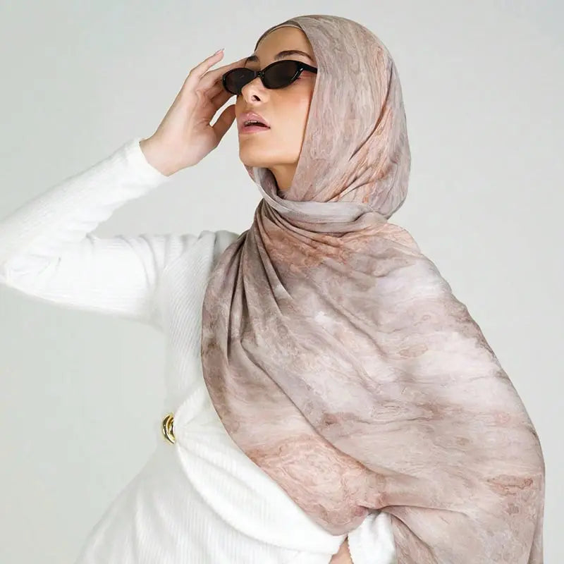 Estampado de acuarela, hiyab musulmán, pañuelo de mármol, suave, transpirable, protección solar, ligero, chal de playa de verano para mujer