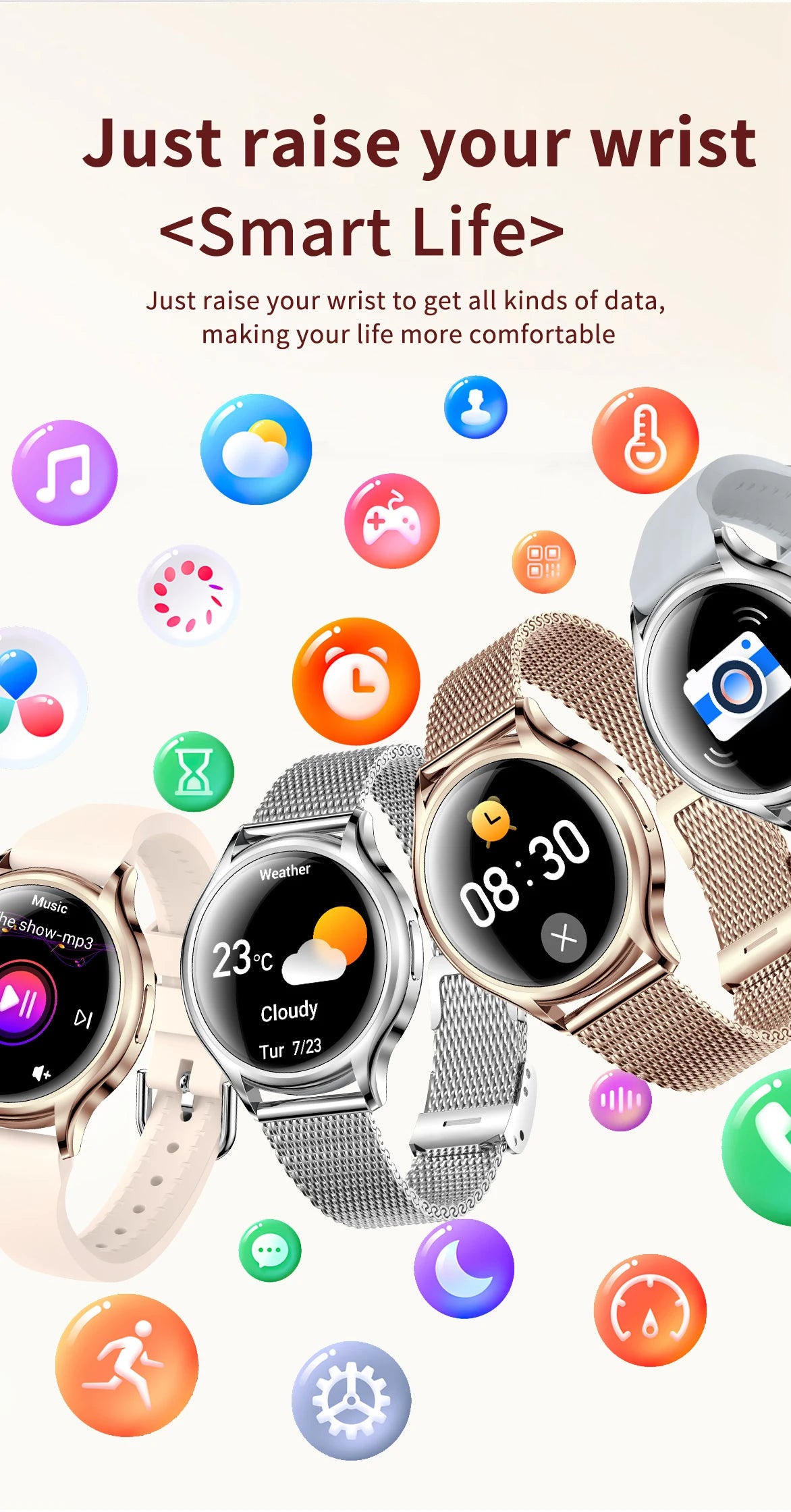 Smart Watch For Women 1.27 Inch HD Screen Health Monitor AI Voice Assistant Bluetooth Call Music Control Custom Dials Smartwatch