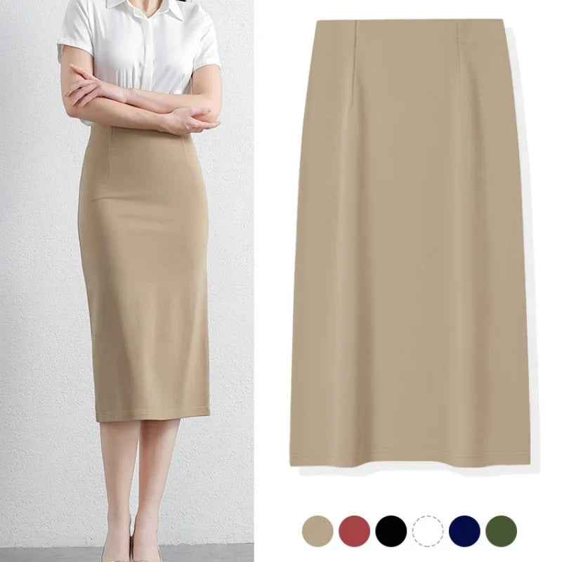 Women Elegant OL Bodycon Skirts Office Faldas Saia Work Slim Fit Jupe Autumn Fashion High Waist Solid Knee-length Skirt
