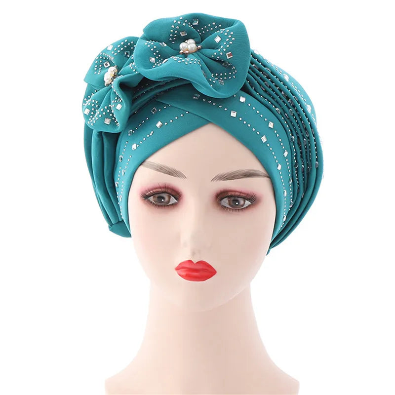 Luxury Diamonds African Autogele Already Made Headtie Female Head Wraps Lady Turnban Cap Wedding Party Headpiece