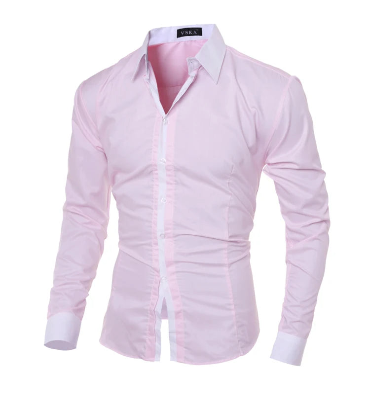 Men Long Sleeve Shirt Spring Striped Shirts Slim Fit Male Casual Social Patchwork Shirt Turn-down Collar Camisa Masculina