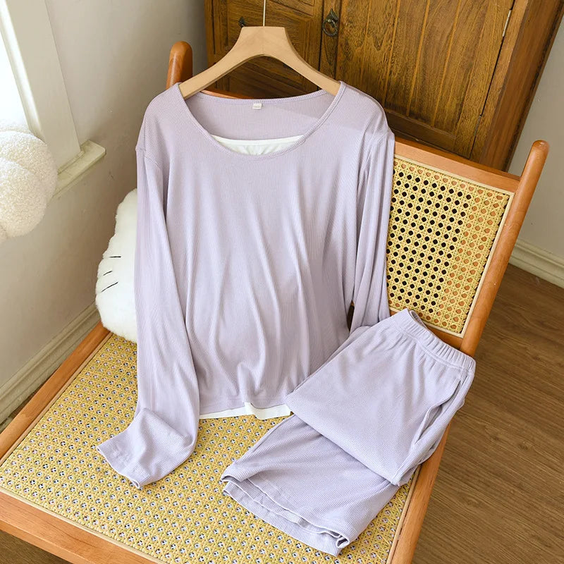 Women's Pajamas Set Two Piece Sleepwear Combed Cotton Pyjamas New Spring Autumn Long Sleeve Night Suits For Woman Nightwear