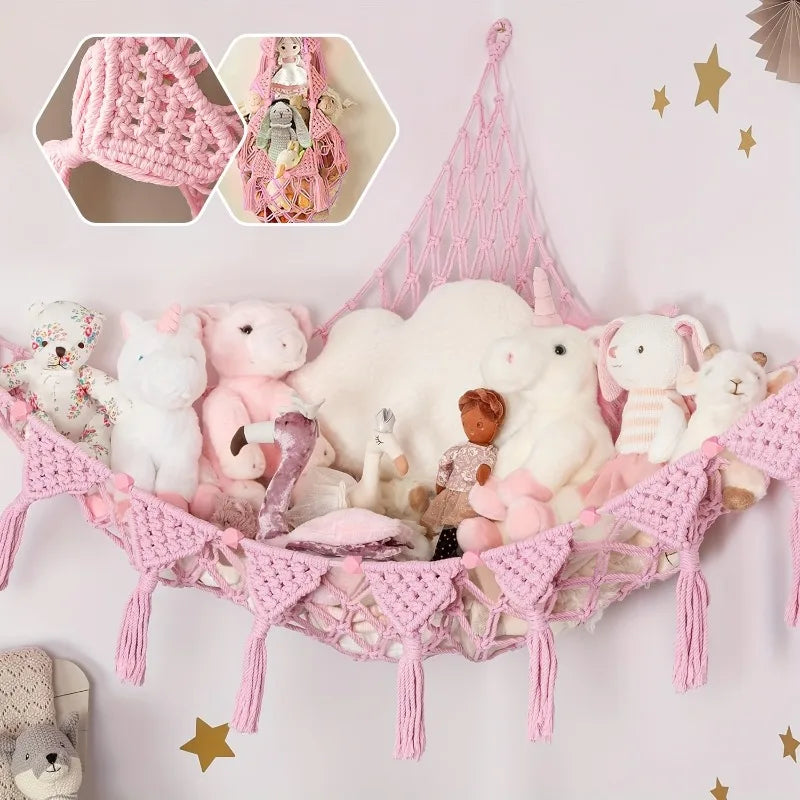 Stuffed Animal Toy Storage Hammock - Doll Stuff Animals Organizer Decorations - Cute Hanging Plushie Net Bedroom Room Decor