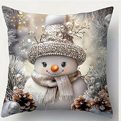 Christmas Cushion Cover – Santa & Snowman Festive Decor