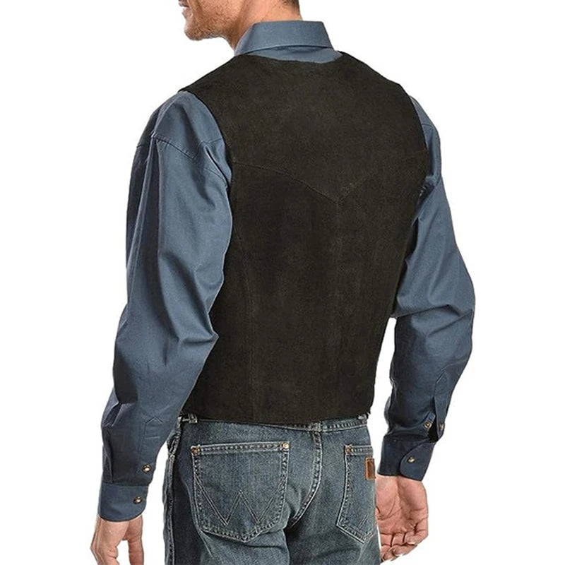 Men's Vintage Single Breasted Sleeveless Jacket Vest Curved Hemline Waistcoat Male Clothing Outwear