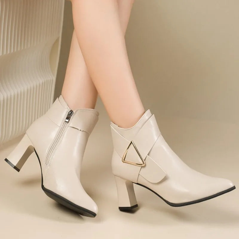 Women's High Heeled Bare Boots Fashionable Mid-heel Casual Chelsea Boots Winter New Women's Back Zipper Botines De Muje