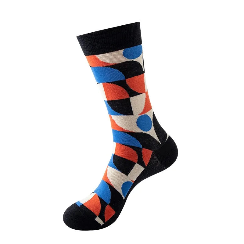 49 Patterns Fashion Business Men 100% Cotton Happy Lattice Socks Unisex Boys Combed Hip Hop Street Skateboard Funny High Sox Set