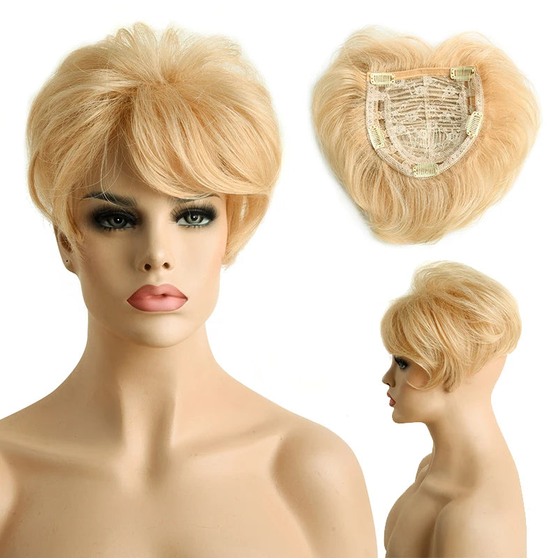 Synthetic Hair Topper Pieces for Thinning Hair Natural Curly Texture 6 Inch Short Pixie Cut Toppers Hair Wigs for Women