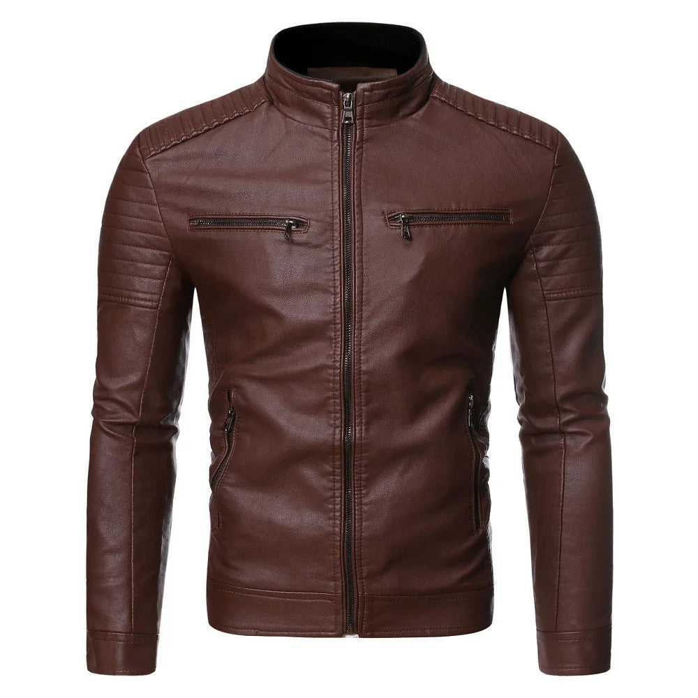 Men's Jacket Fashion Mens Vintage Leather Jackets Casual Men Faux Leather Motorcycle Jackets Biker Zipper Pockets Coats