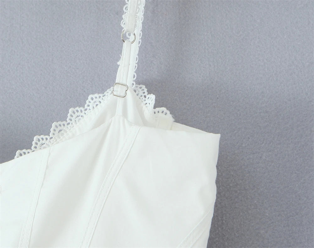 Women Dress New Fashion Summer Vintage White Lace-Panelled Cotton Dresses for Women Elegance Chic Ladies Midi Dress