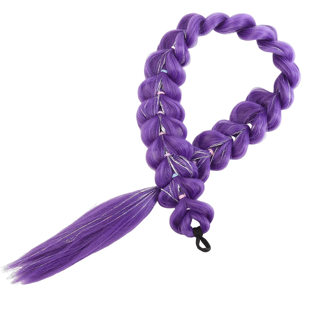 32" Extra-Long Synthetic Purple Braided Wig | Shimmering Metallic | Kids Christmas Costume Hairpiece