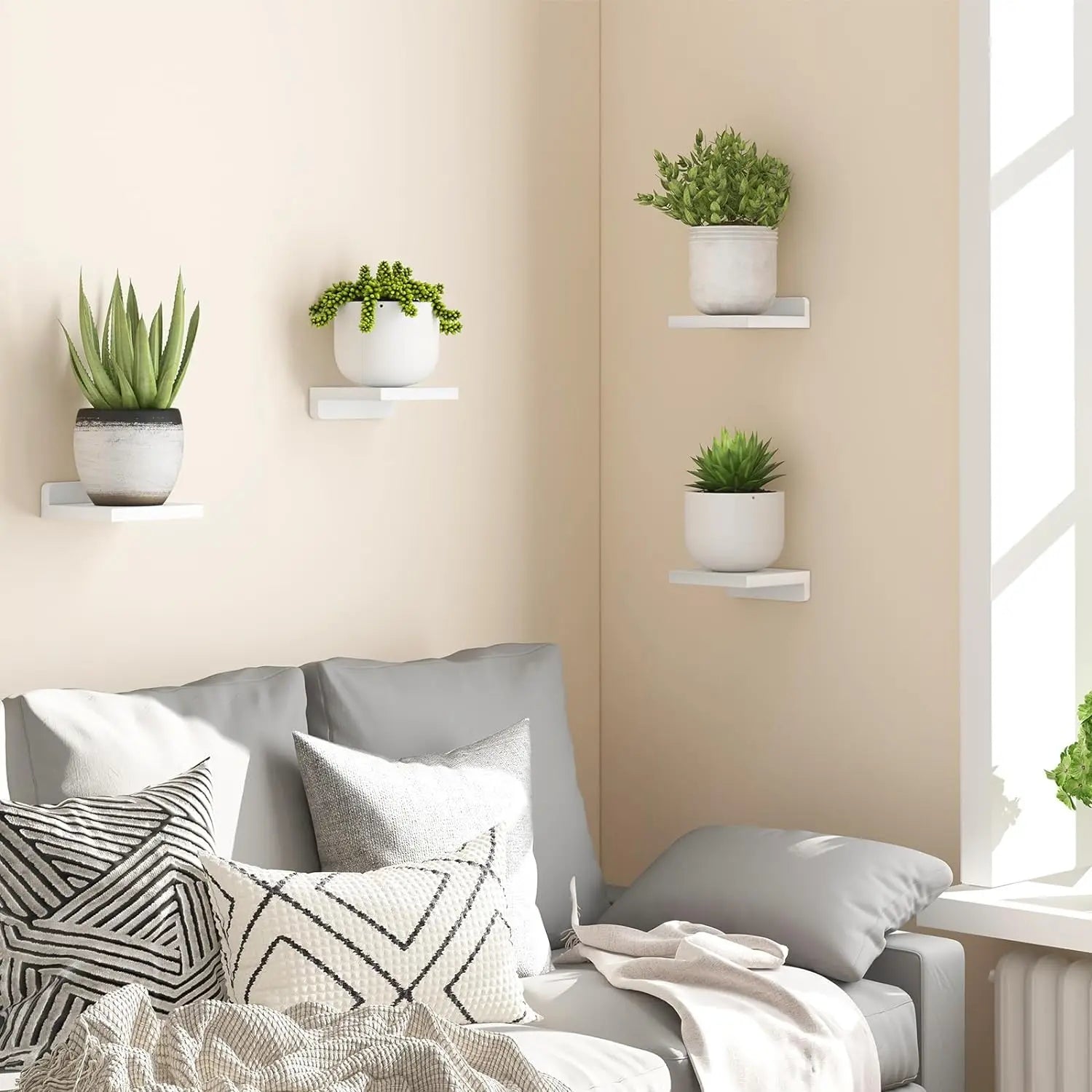 4PCS Floating Shelves For Wall Wood Shelf Display Ledges Room Decor Home Living Room Plant Flower Pot Tray Storage Garden Decora