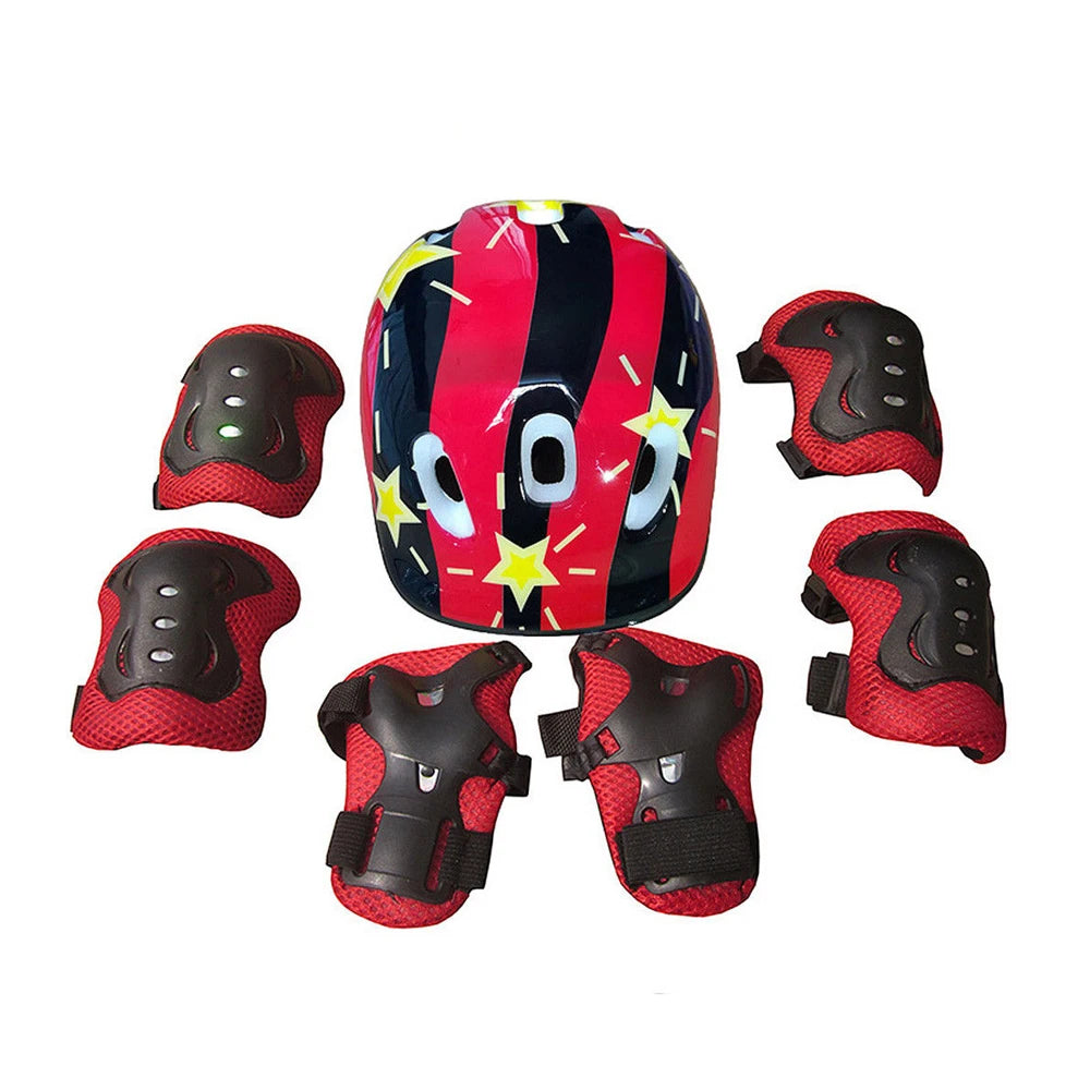 7Pcs/Set Kids Roller Skating Bicycle Helmet Knee Wrist Guard Elbow Pad Set for Children Cycling Sports Protective Guard Gear Set