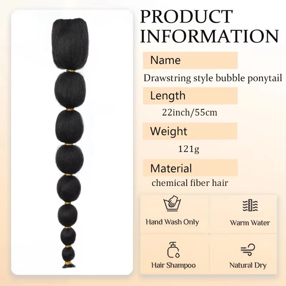 Queue de cheval bouffante afro synthétique longue droite Yaki avec tresses en lanterne, extension de queue de cheval à bulles avec cordon de serrage et pince pour femmes noires